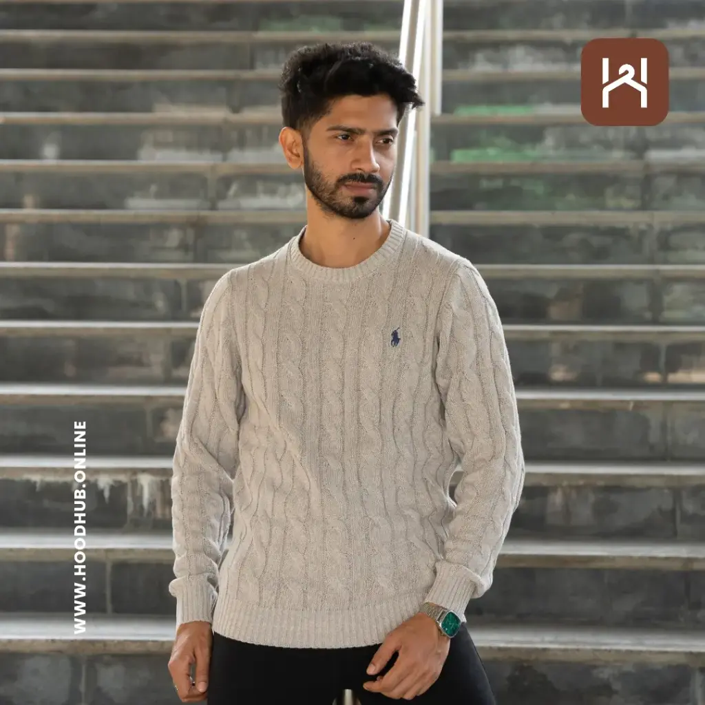 RL Cable Sweater- Light Gray